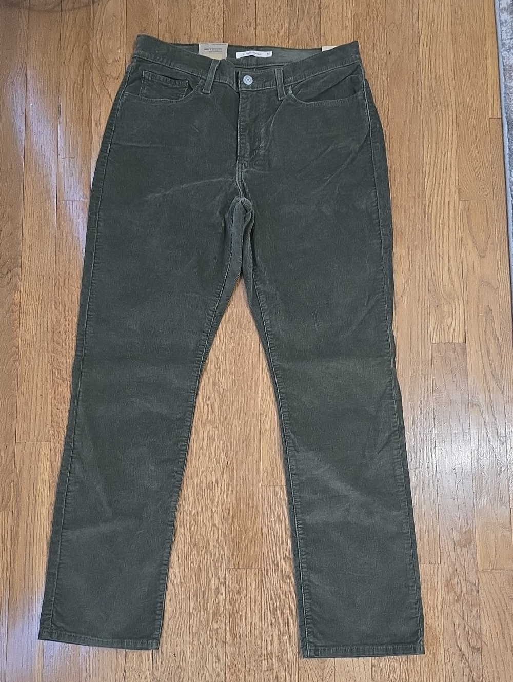 LEVI'S BRAND WOMEN'S GREEN CORDUROY CLASSIC STRAIGHT MID-RISE PANTS SIZE 10